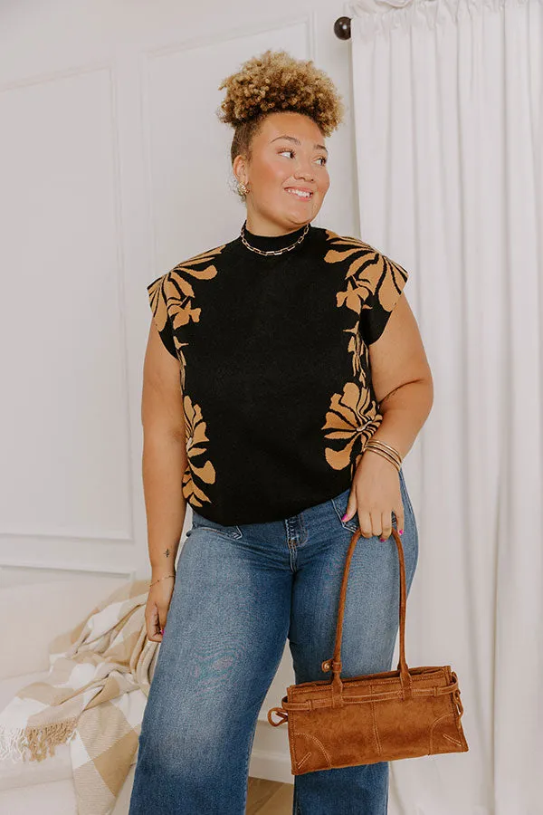 City Bloom Floral Knit Top in Black Curves sold by Impressions