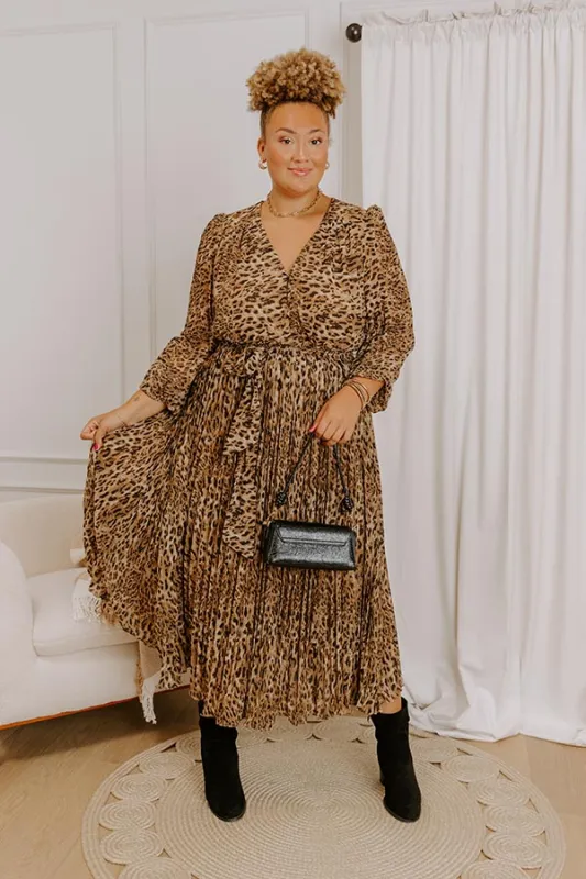 Urban Elegance Pleated Leopard Midi Dress Curves sold by Impressions
