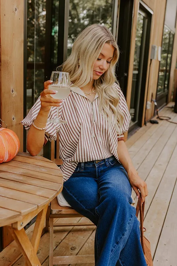 Smiles And Stripes Quarter Zip Top in Chocolate sold by Impressions