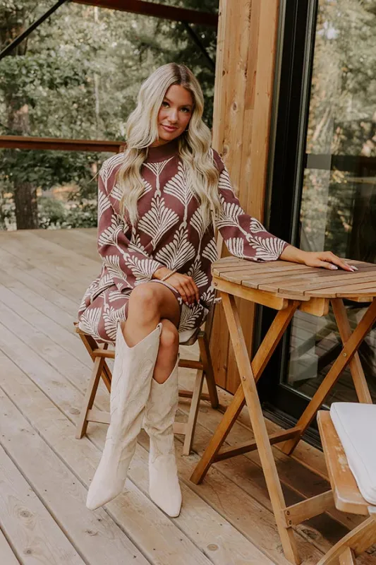 The Deco Dream Knit Mini Dress in Chocolate sold by Impressions