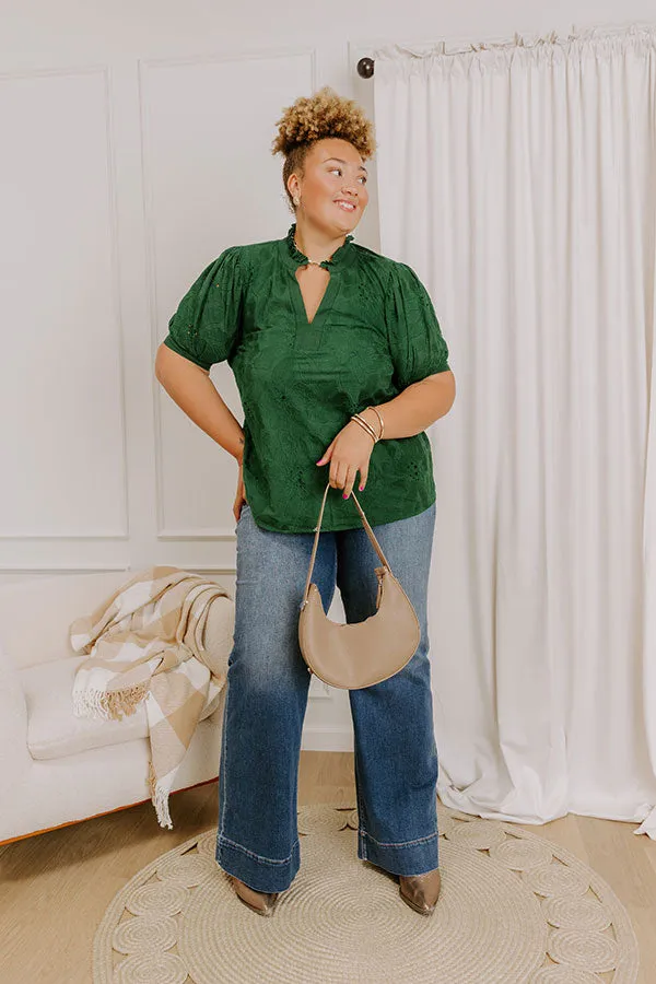 Petals And Pinot Floral Embroidered Top in Hunter Green Curves sold by Impressions product image thumbnail 2