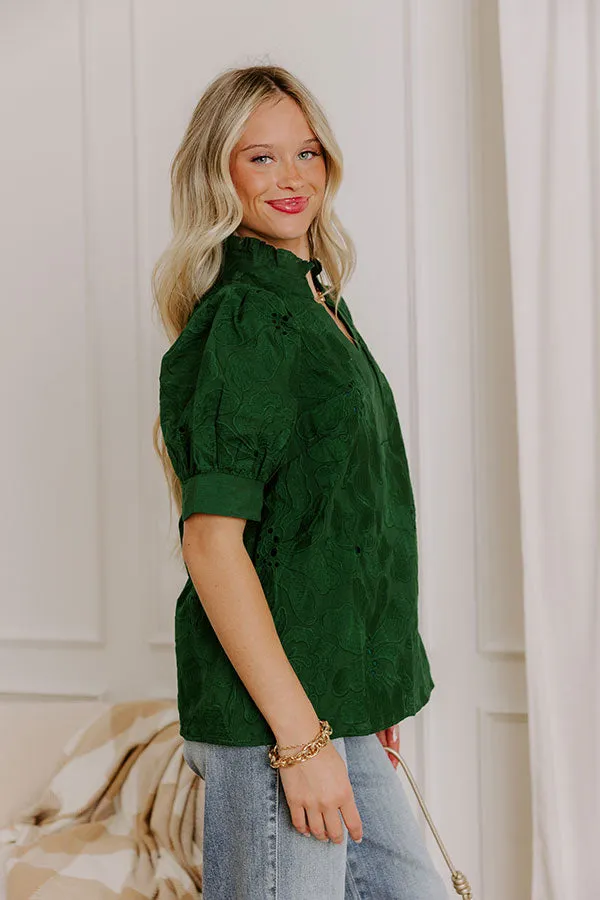 Petals And Pinot Floral Embroidered Top in Hunter Green sold by Impressions product image thumbnail 4