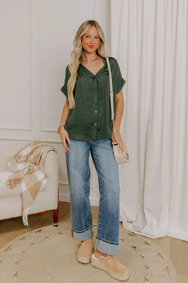 Mimosa Please Satin Button Up Top in Deep Forest sold by Impressions product image thumbnail 2