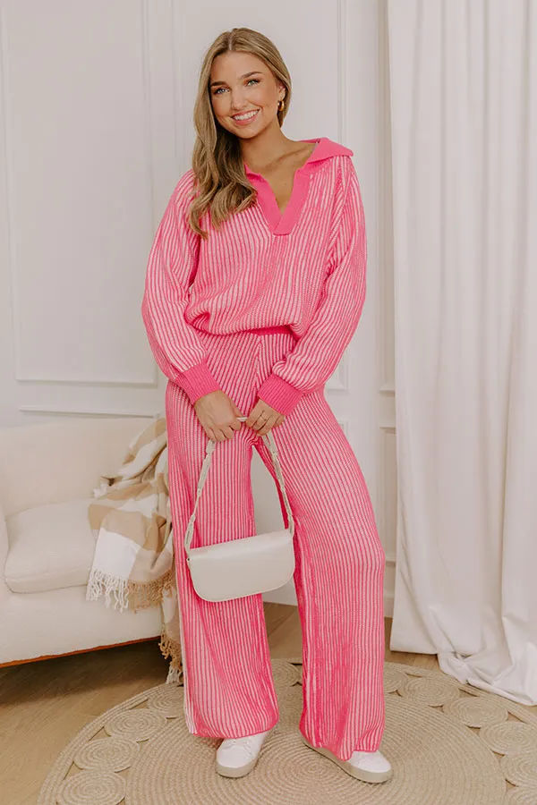 Uptown Chic High Waist Ribbed Pants in Pink sold by Impressions