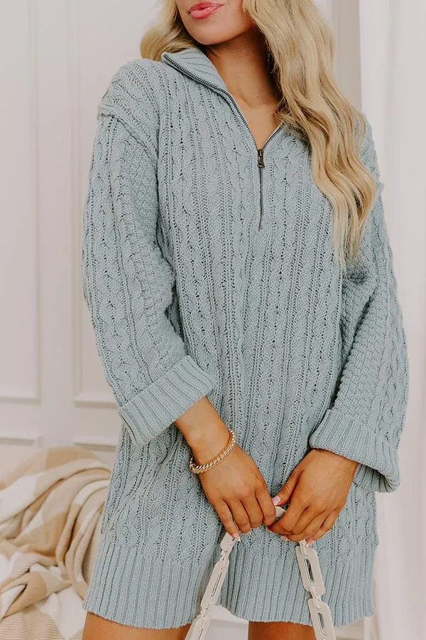 Pumpkin Kisses Cable Knit Sweater Dress in Light Blue sold by Impressions product image thumbnail 2