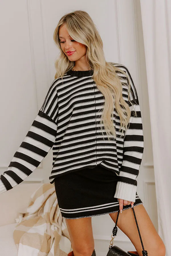 Hot Cocoa Sippin' Stripe Knit Sweater in Black sold by Impressions