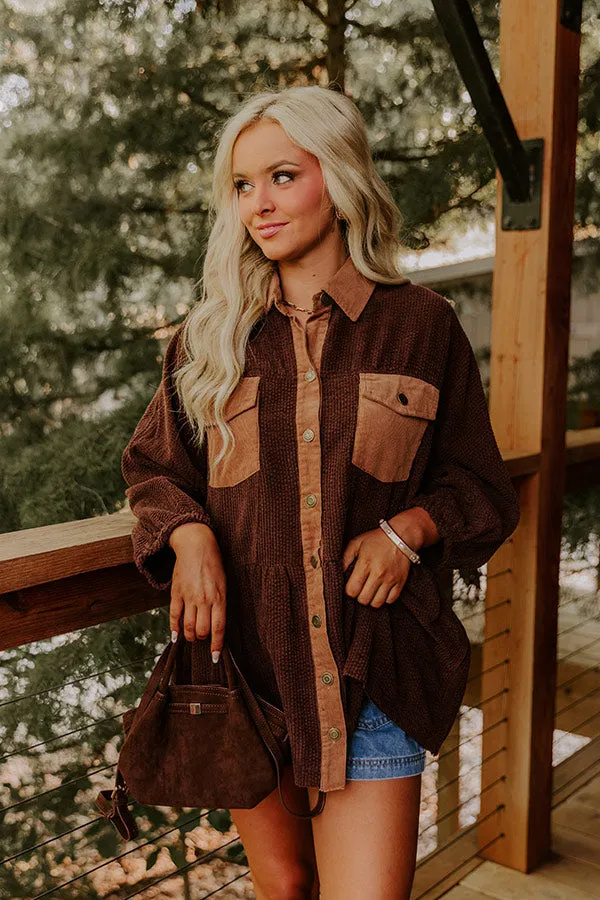 Everyday Adventure Corduroy Button Up Top in Chestnut sold by Impressions product image thumbnail 2