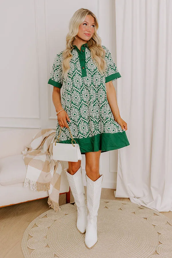 Brunch Plans Ready Eyelet Mini Dress in Hunter Green sold by Impressions
