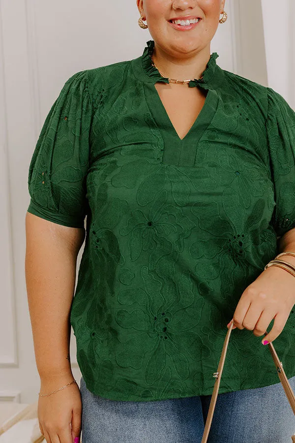 Petals And Pinot Floral Embroidered Top in Hunter Green Curves sold by Impressions product image thumbnail 3