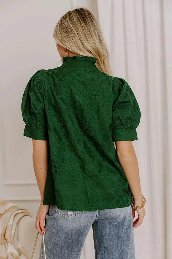 Petals And Pinot Floral Embroidered Top in Hunter Green sold by Impressions product image thumbnail 5