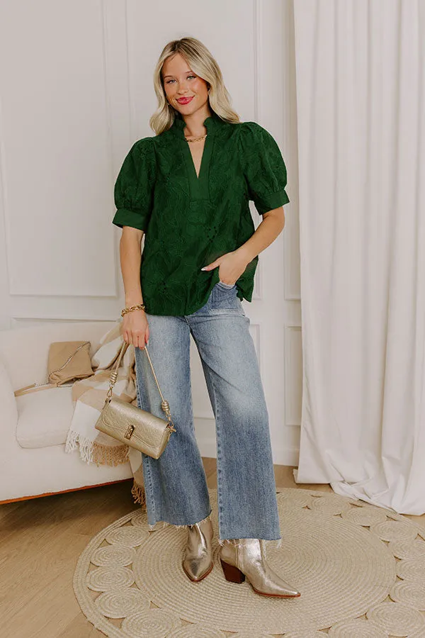 Petals And Pinot Floral Embroidered Top in Hunter Green sold by Impressions product image thumbnail 3