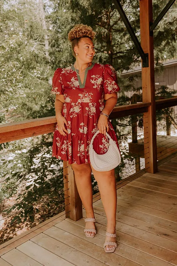 The Sunday Stroll Floral Mini Dress in Brick Red Curves sold by Impressions product image thumbnail 5