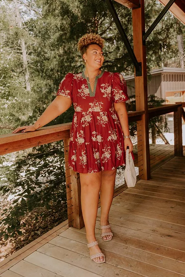 The Sunday Stroll Floral Mini Dress in Brick Red Curves sold by Impressions product image thumbnail 2