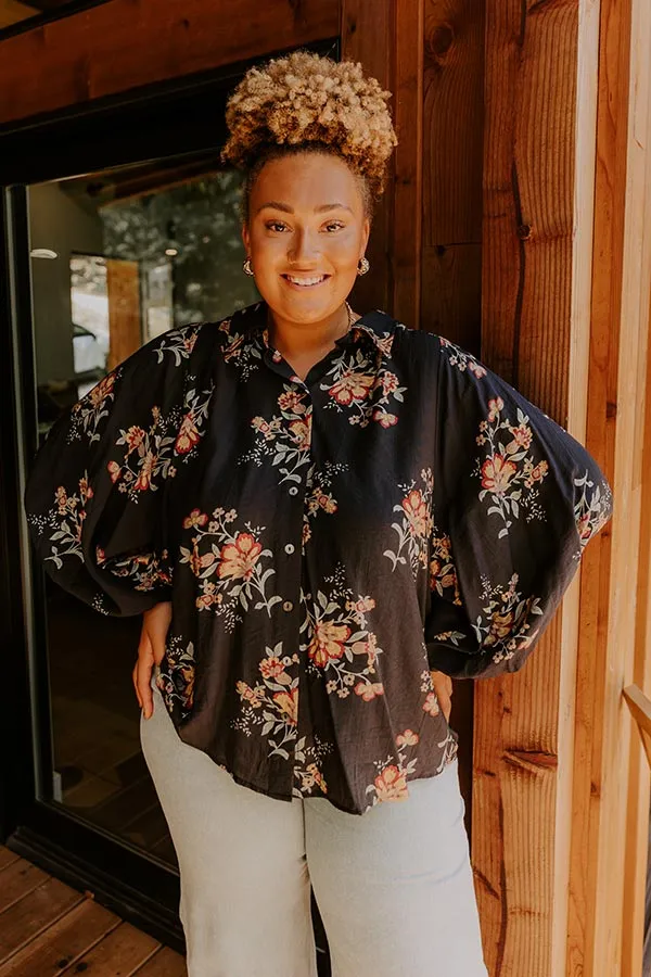 Harvest Bloom Floral Button Up Top in Black Curves sold by Impressions product image thumbnail 3
