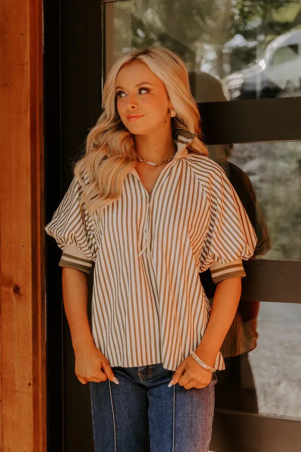 Smiles And Stripes Quarter Zip Top in Sage sold by Impressions product image thumbnail 4