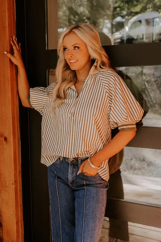 Smiles And Stripes Quarter Zip Top in Sage sold by Impressions