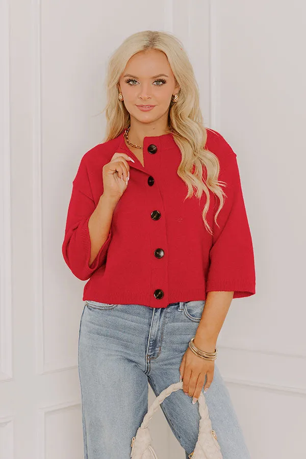 Coffee Shop Cozy Knit Cardigan in Red sold by Impressions