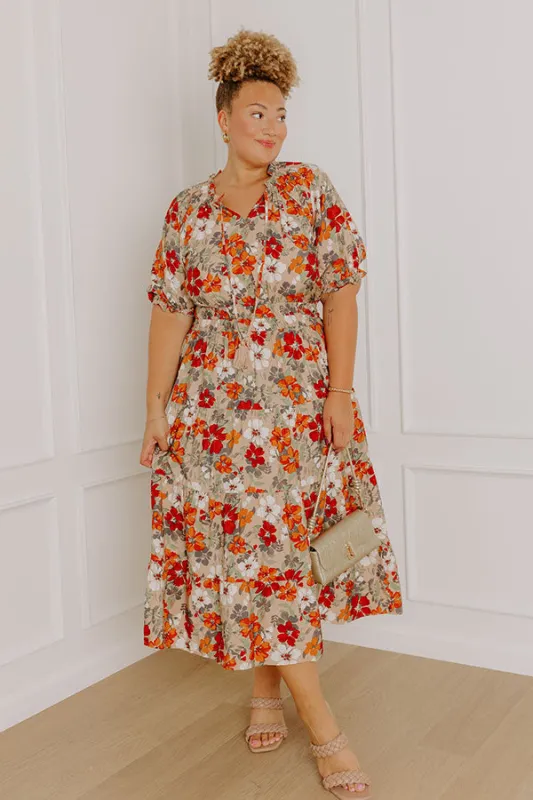 Harvest Charm Floral Midi Dress Curves sold by Impressions