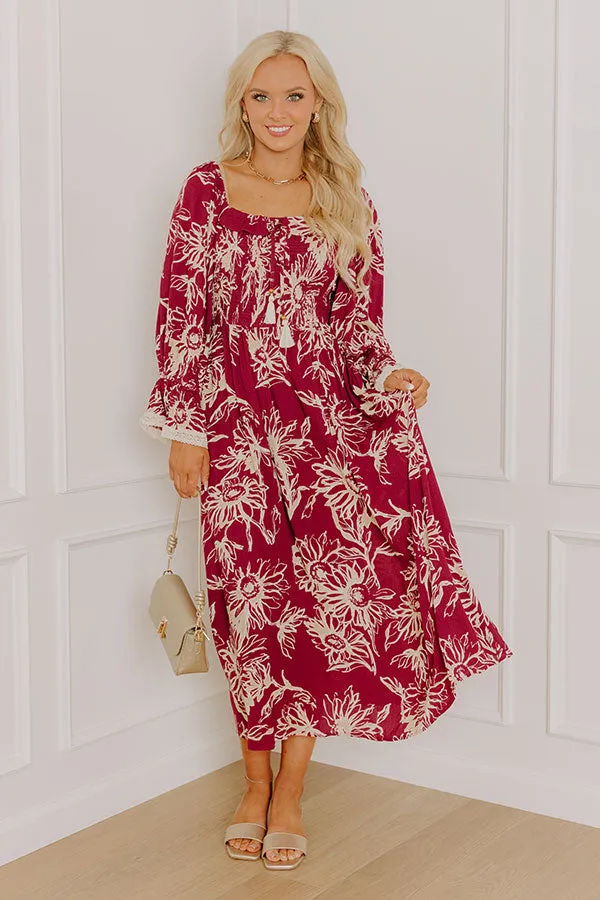 Sunflower Fields Smocked Midi Dress in Sangria sold by Impressions product image thumbnail 5