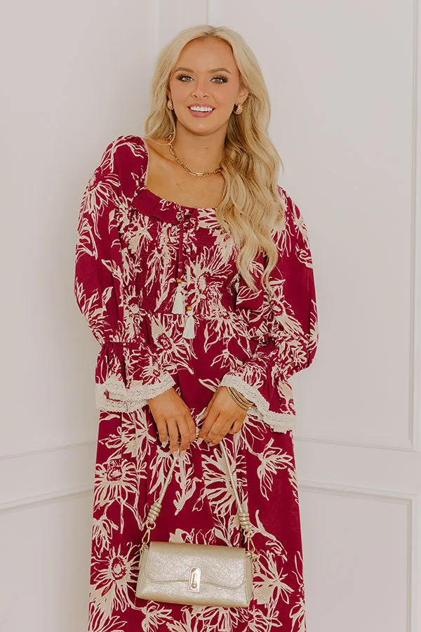 Sunflower Fields Smocked Midi Dress in Sangria sold by Impressions product image thumbnail 2