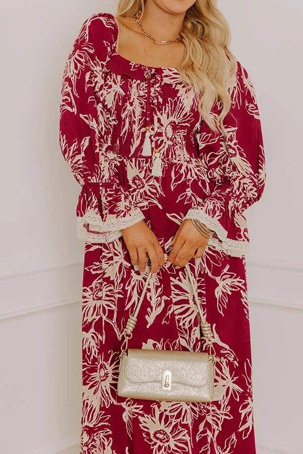 Sunflower Fields Smocked Midi Dress in Sangria sold by Impressions product image thumbnail 3