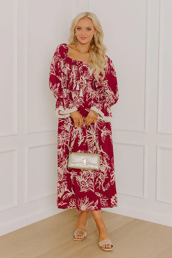 Sunflower Fields Smocked Midi Dress in Sangria sold by Impressions