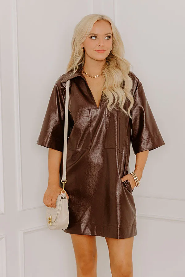 Sleek Uptown Faux Leather Mini Dress in Chestnut sold by Impressions product image thumbnail 3