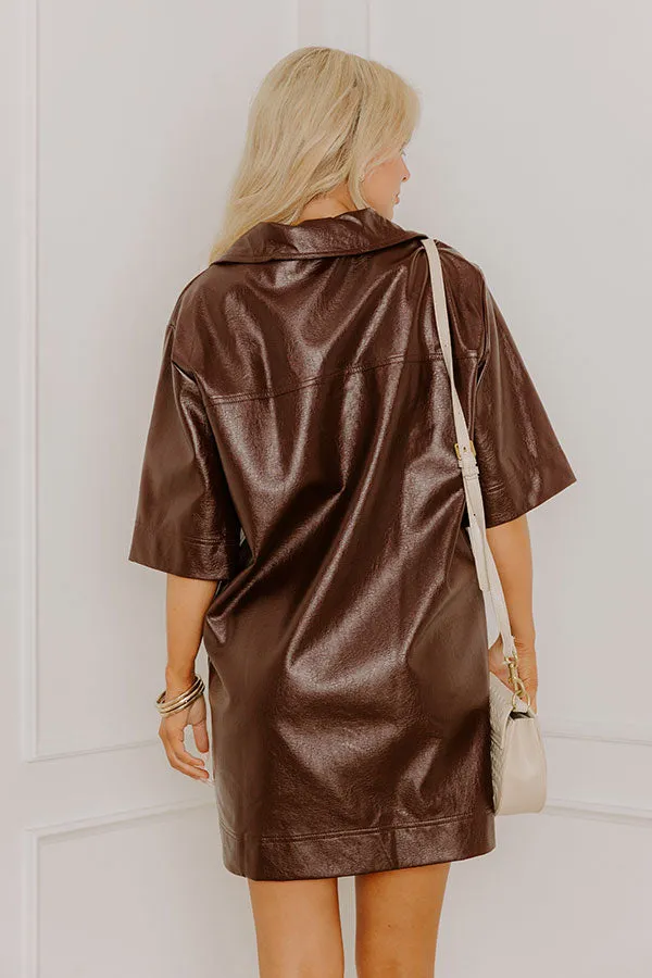 Sleek Uptown Faux Leather Mini Dress in Chestnut sold by Impressions product image thumbnail 5