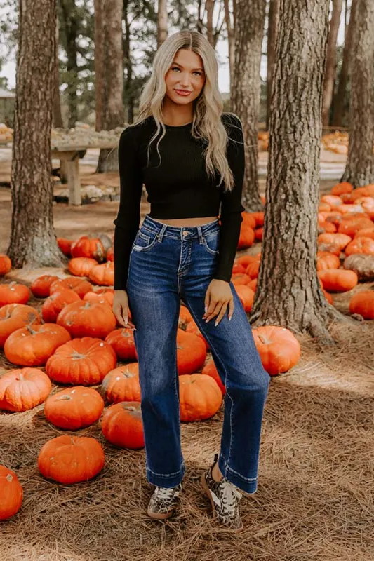 Basic Instincts Long Sleeve Ribbed Crop Tee in Black sold by Impressions