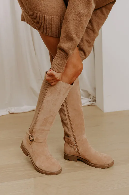 Hay There Faux Suede Knee High Boot in Iced Latte sold by Impressions