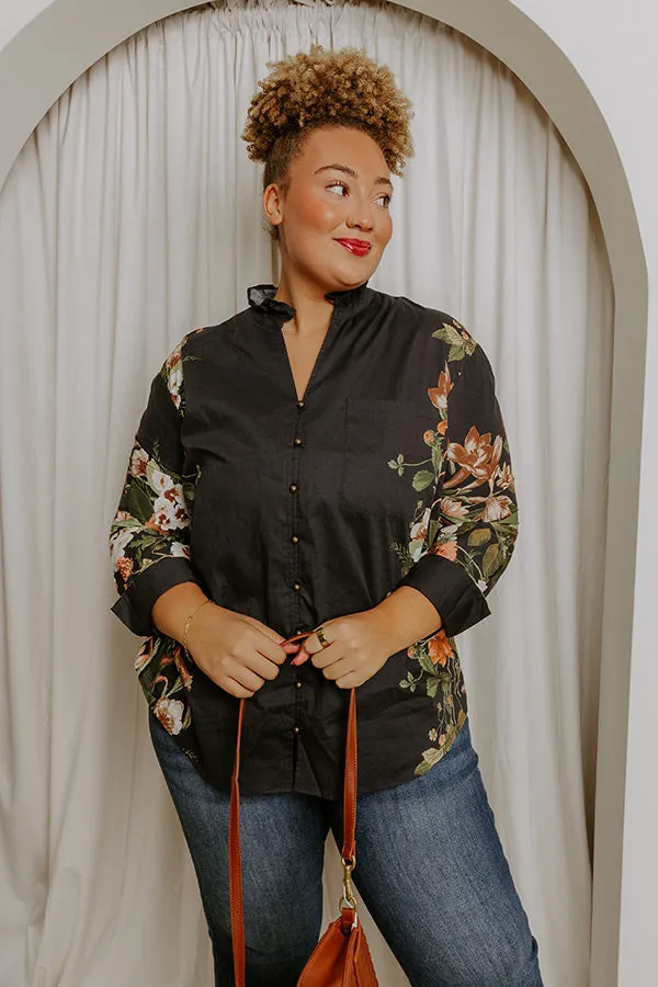 Uptown Poise Floral Top in Black Curves sold by Impressions