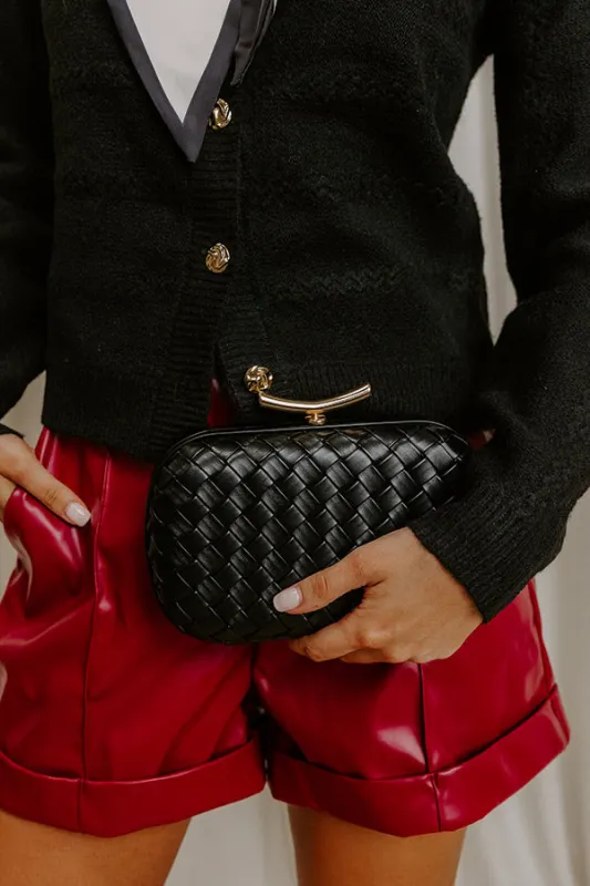 Allison Faux Leather Woven Clutch in Black sold by Impressions