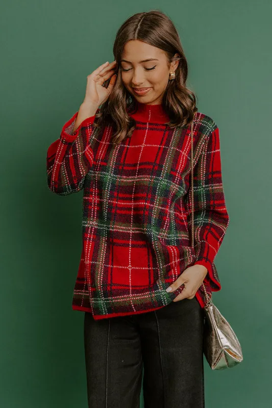 Full Of Cheer Plaid Knit Sweater in Red sold by Impressions
