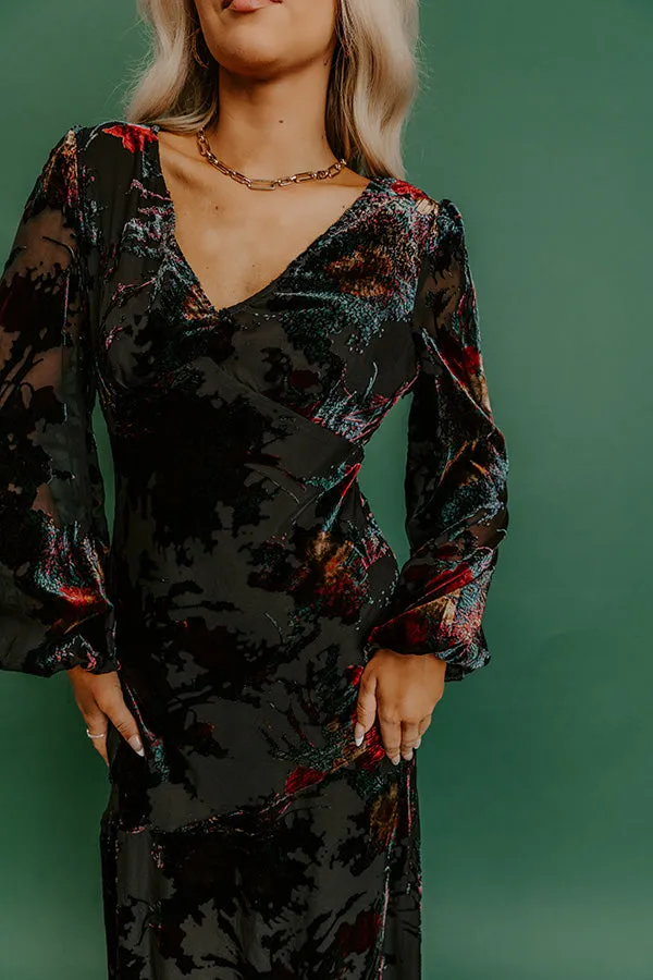 Poised Romance Floral Velvet Burnout Maxi Dress in Black sold by Impressions product image thumbnail 5