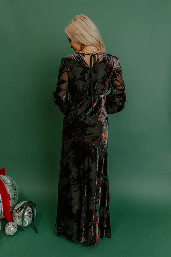 Poised Romance Floral Velvet Burnout Maxi Dress in Black sold by Impressions product image thumbnail 2