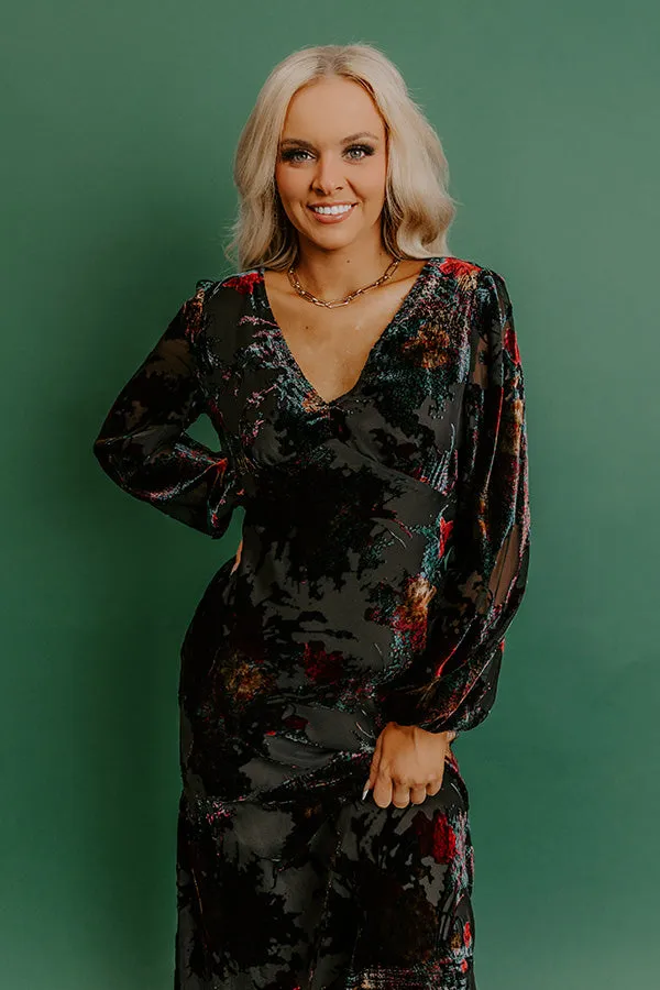 Poised Romance Floral Velvet Burnout Maxi Dress in Black sold by Impressions product image thumbnail 3