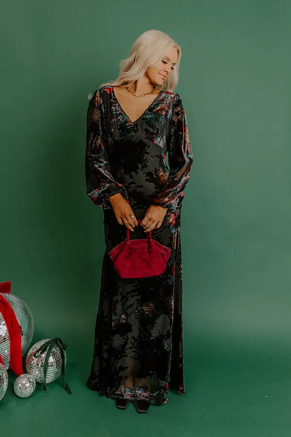 Poised Romance Floral Velvet Burnout Maxi Dress in Black sold by Impressions product image thumbnail 4