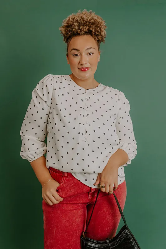 Kind Conversation Polka Dot Henley Top Curves sold by Impressions