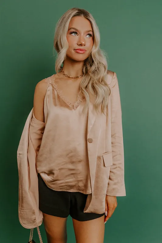 Cocktails First Lace Trim Satin Top sold by Impressions