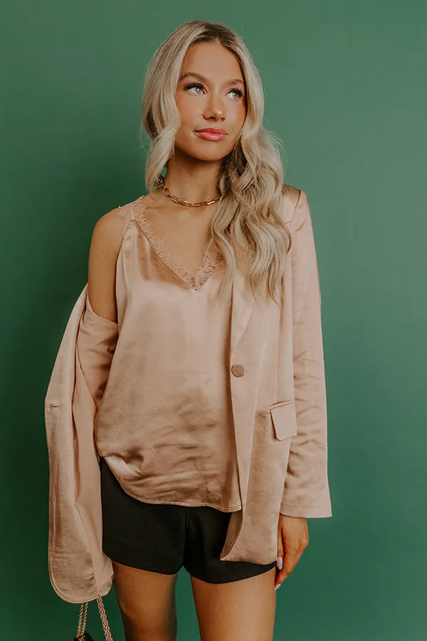 Cocktails First Lace Trim Satin Top sold by Impressions