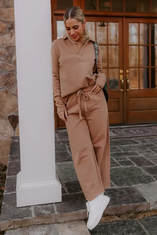 Cozy Cues High Waist Wide Leg Fleece Pants in  Camel sold by Impressions