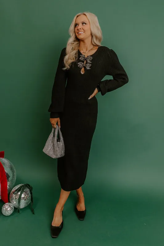 Darling Detail Knit Sweater Midi Dress in Black sold by Impressions