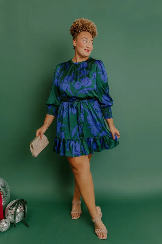 Rooftop Cocktails Floral Satin Mini Dress Curves sold by Impressions