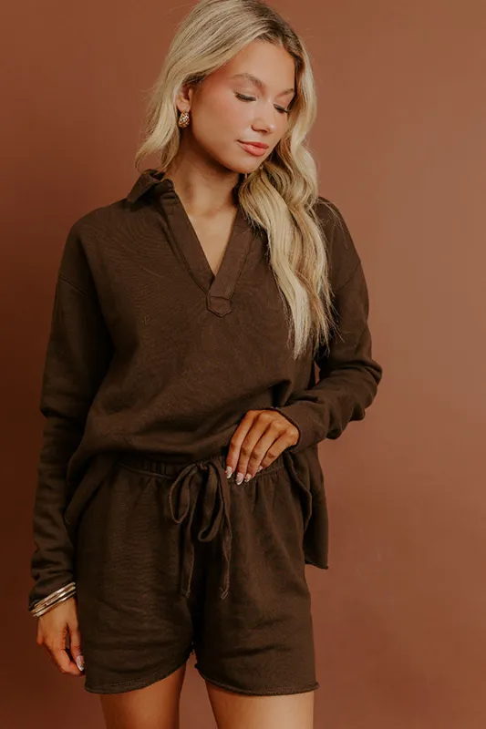 Cozy Cues Midrise Fleece Shorts in Chestnut sold by Impressions