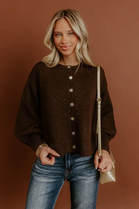 Bistro Cutie Knit Cardigan in Dark Chocolate sold by Impressions