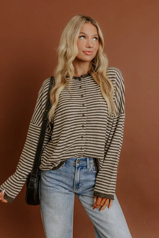 Sweet on You Stripe Knit Cardigan in Espresso sold by Impressions