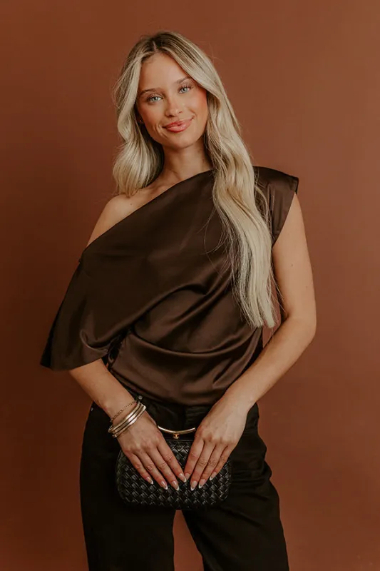 Darling Moment Asymmetrical Satin Top sold by Impressions