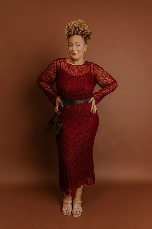 Twilight Muse Lace Maxi Dress in Merlot Curves sold by Impressions
