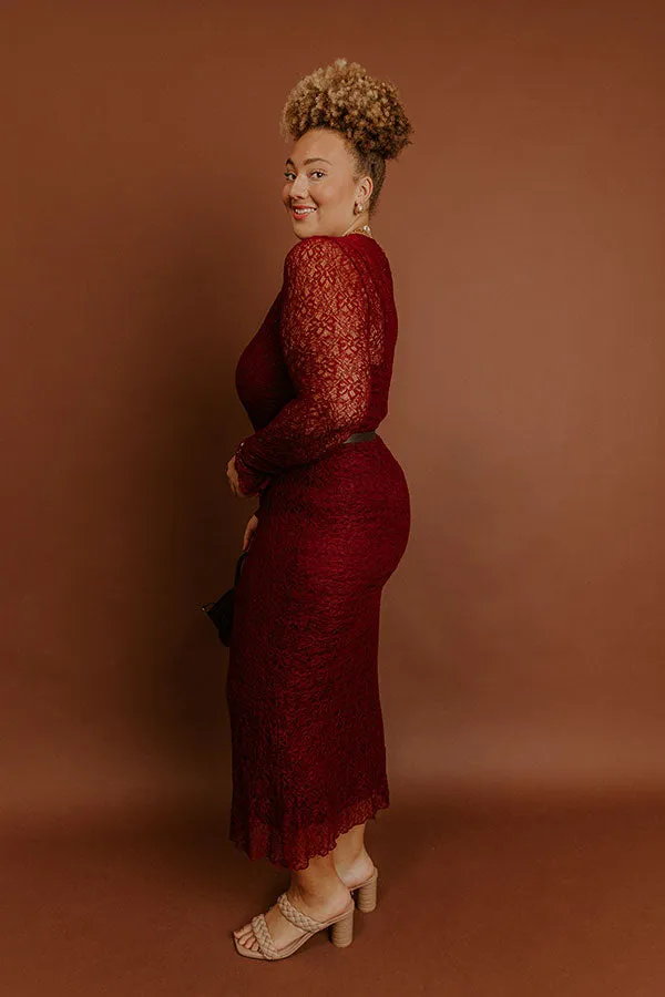 Twilight Muse Lace Maxi Dress in Merlot Curves sold by Impressions product image thumbnail 5