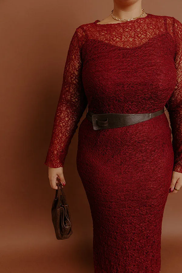 Twilight Muse Lace Maxi Dress in Merlot Curves sold by Impressions product image thumbnail 4